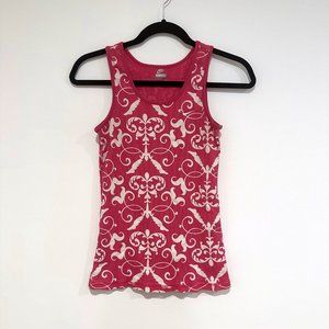 Nike, Light Fuschia Pink and White Pattern Ribbed Tank Top, Size Large